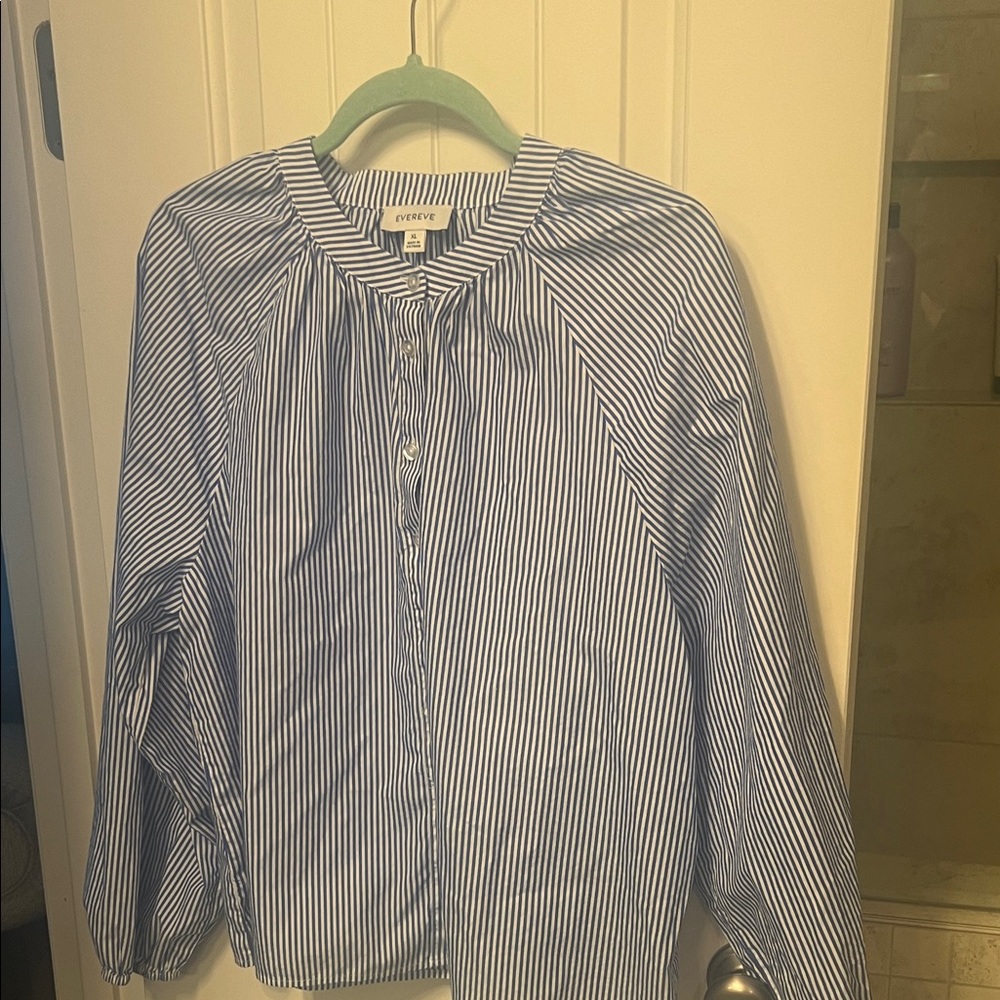 Royal blue and white stripe blouse